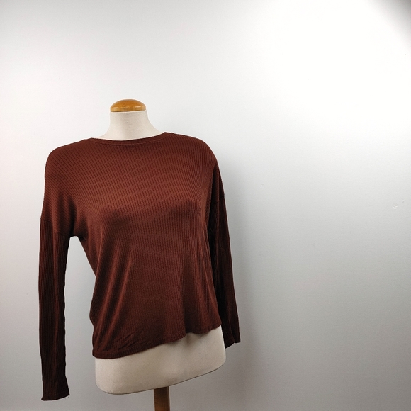 FRANK & OAK | Brown Ribbed Long Sleeve Top O/S